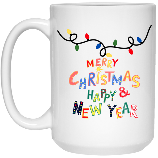 Merry Christmas & Happy New Year  15oz White Mug